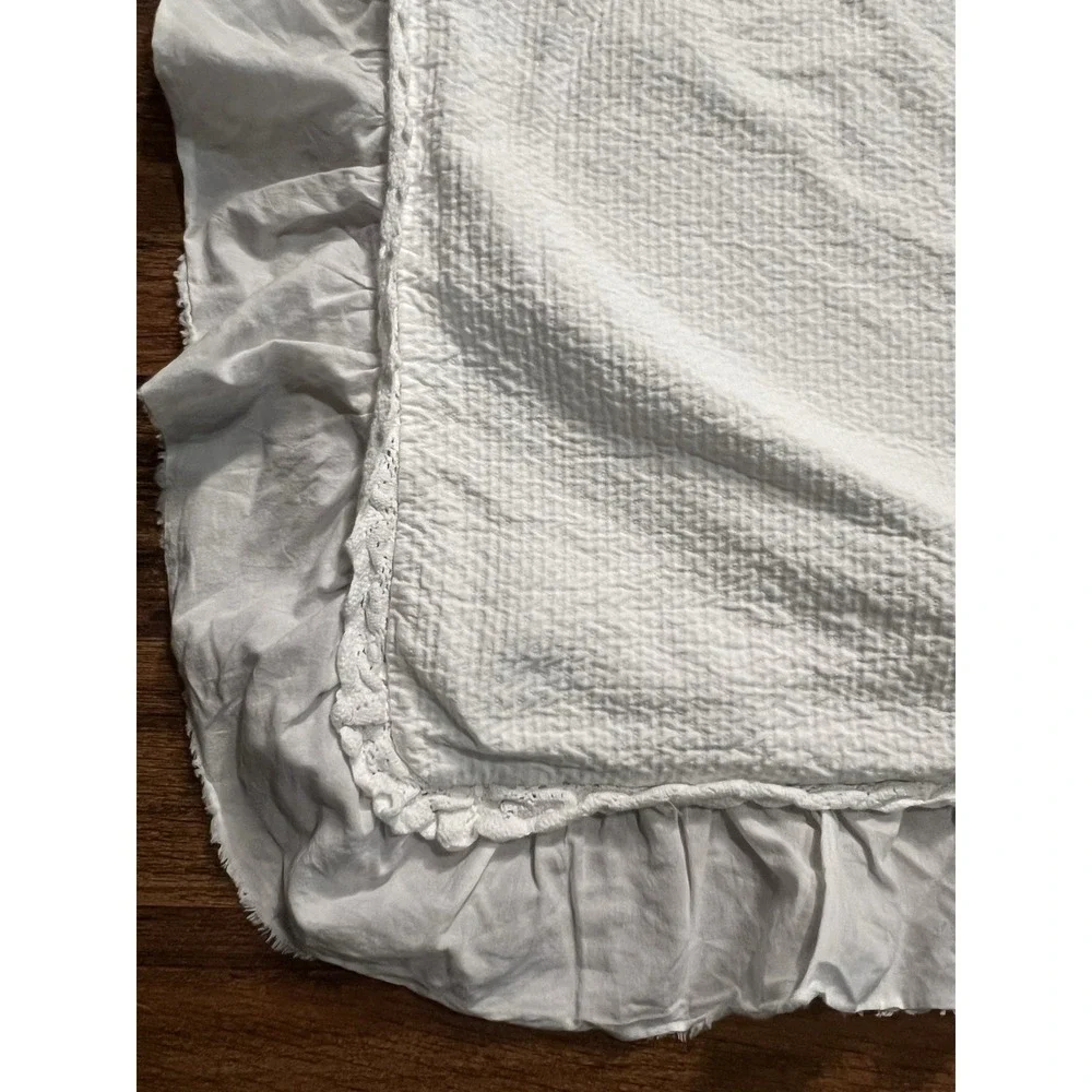 Single PiuBelle White Cotton Ruffled Textured EURO Pillow Sham 100% Cotton